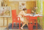 Carl Larsson  - Bilder Gemälde - Das Modell schreibt Ansichtskarten