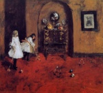 William Merritt Chase  - paintings - Children Playing Parlor Croquet (Sketch)
