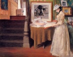 William Merritt Chase  - Peintures - Intérieur : Jeunes femmes à une table