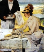 William Merritt Chase  - Bilder Gemälde - Ordering Lunch by the Seaside