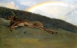 Albert Bierstadt  - Bilder Gemälde - Rainbow over a Fallen Stag