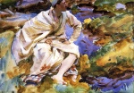 John Singer Sargent - Peintures - Un homme assis près d'un ruisseau