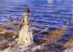 John Singer Sargent  - Peintures - Jeune fille à la pêche