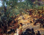 John Singer Sargent  - Bilder Gemälde - Ilex Wood at Majorca with Blue Pigs