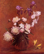 Henri Fantin Latour - Peintures - Bouquet de pivoines et iris