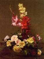 Henri Fantin Latour  - Bilder Gemälde - Gladiolas and Roses