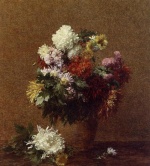 Henri Fantin Latour  - Peintures - Grand bouquet de chysanthèmes