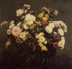 Henri Fantin Latour  - Bilder Gemälde - Large Bouquet of Chysanthemums