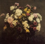 Henri Fantin Latour  - Bilder Gemälde - Large Bouquet of Chysanthemums