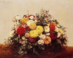 Henri Fantin Latour  - Bilder Gemälde - Large Vase of Dahlias and Assorted Flowers