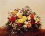 Henri Fantin Latour  - paintings - Large Vase of Dahlias and Assorted Flowers