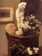 Henri Fantin Latour  - Bilder Gemälde - Still Life with Torso and Flowers