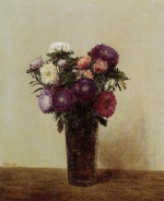 Henri Fantin Latour  - Bilder Gemälde - Vase of Flowers Queens Daisies