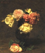 Henri Fantin Latour  - Peintures - Roses blanches et roses