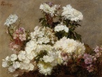 Henri Fantin Latour  - Peintures - Phlox blancs,  chrysanthèmes d´été et delphiniums