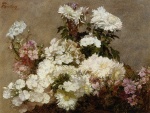 Henri Fantin Latour  - Bilder Gemälde - White Phlox Summer Chrysamtemum and Larkspur