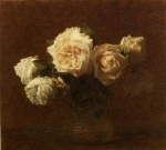 Henri Fantin Latour  - Bilder Gemälde - Yellow Pink Roses in a Glass Vase