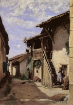 Jean Baptiste Camille Corot - Bilder Gemälde - A Village Street Dardagny