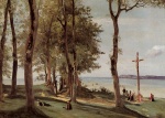 Jean Baptiste Camille Corot  - Bilder Gemälde - Honfleur Calvary on the Cote de Grace