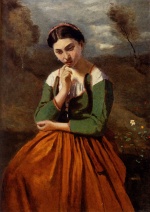 Jean Baptiste Camille Corot  - Bilder Gemälde - La Meditation