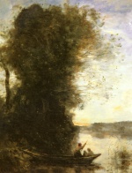 Jean Baptiste Camille Corot  - Bilder Gemälde - Le Batelier Quittant La Rive Avec Une Femme Et Une Femme