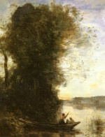 Jean Baptiste Camille Corot  - Bilder Gemälde - Le Batelier Quittant La Rive Avec Une Femme Et Une Femme