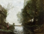 Jean Baptiste Camille Corot  - Bilder Gemälde - Le cours d eau a la tour carree