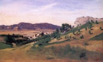 Jean Baptiste Camille Corot  - Bilder Gemälde - Olevano, the Town and the Rocks