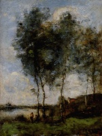 Jean Baptiste Camille Corot  - Bilder Gemälde - pecheur Au Bord De La Riviere