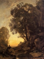 Jean Baptiste Camille Corot  - Bilder Gemälde - The Italian Goatherd Evening