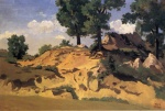 Jean Baptiste Camille Corot  - Bilder Gemälde - Trees and Rocks at La Serpentara