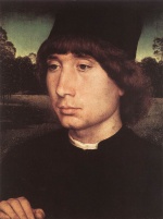 Hans Memling - Bilder Gemälde - Portrait eines jungen Mannes vor einer Landschaft