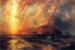 Thomas  Moran - Peintures - Le soleil rouge a incendié les cieux dans sa descente