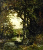 Thomas  Moran  - Peintures - Mare dans la forêt de Long Island 