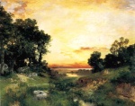 Thomas Moran  - Peintures - Coucher de soleil, Long Island 