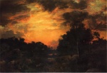 Thomas  Moran  - Peintures - Coucher de soleil sur Long Island