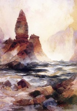 Thomas Moran  - Peintures - Chute d´eau et roche de soufre de Yellowstone