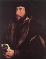 Hans Holbein - Peintures - Portrait d'un homme tenant des gants et une lettre