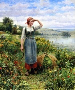 Daniel Ridgway Knight - Peintures - Un champ de fleurs