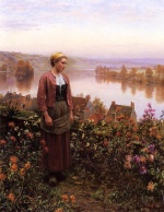 Daniel Ridgway Knight - Bilder Gemälde - A Garden above the Seine Rolleboise