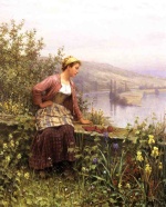 Daniel Ridgway Knight - Bilder Gemälde - Brittany Girl Overlooking Stream