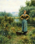 Daniel Ridgway Knight - Peintures - Jeune fille dans un paysage