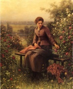 Daniel Ridgway Knight  - Bilder Gemälde - Seated Girl with Flowers