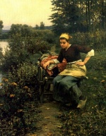 Daniel Ridgway Knight  - Bilder Gemälde - Women in Landscape