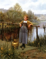 Daniel Ridgway Knight  - Bilder Gemälde - Young Girl by a Stream