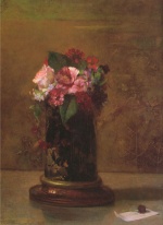 John La Farge - Peintures - Fleurs dans un vase japonais