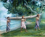 John La Farge - paintings - Girls Carrying a Canoe Vaiala in Samoa