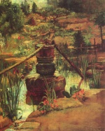 John La Farge - Peintures - La Fontaine dans notre jardin à Nikko