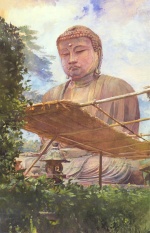 John La Farge - Peintures - La grande statue de bouddha Amida à Kamakura