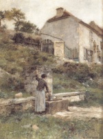 Leon Augustin Lhermitte - Bilder Gemälde - A Women filing her Bucket at a Well
